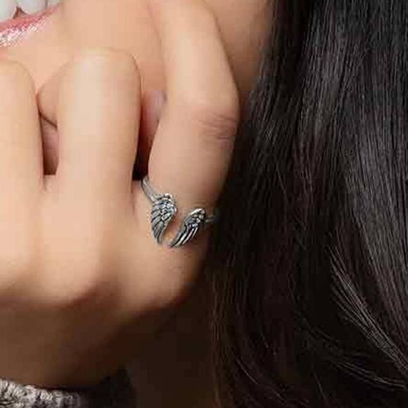 Artisan Sterling Silver Adjustable Angel Wing Ring - Picture 3 of 5